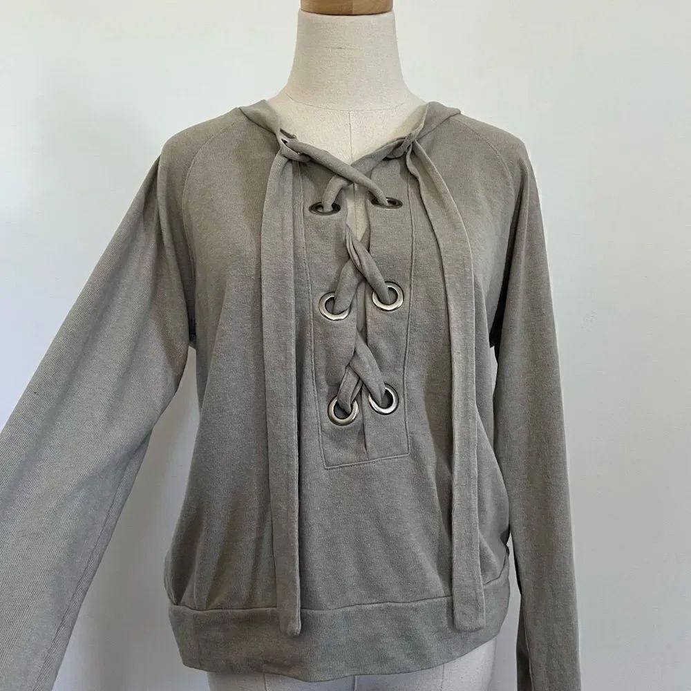 Monrow Lace Up Sweatshirt Small - Picture 4 of 7